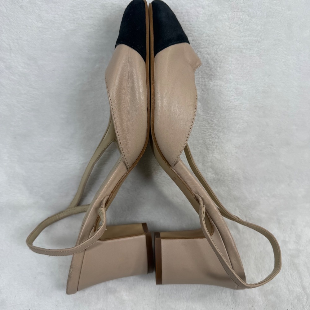 Marc Fisher Beige Leather Black Suede Cap Toe Slingback Block Heel Pumps 9.5 - Picture 13 of 14
